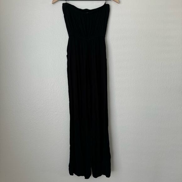 Forever 21 Womens Black Strapless Jumpsuit Stretch Romper Pockets Size Small - Picture 6 of 10